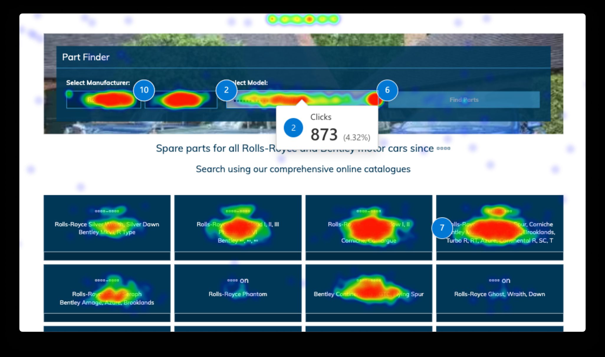 Heatmap showing increased clicks on a client website, thanks to Conversion Rate Optimisation