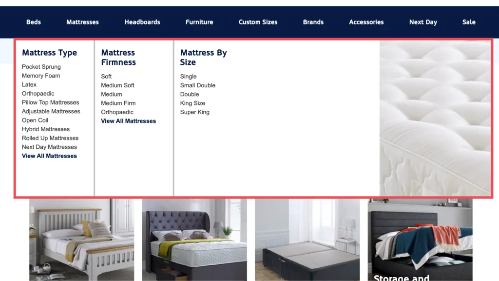 Header links, or quick links, from an eCommerce site menu