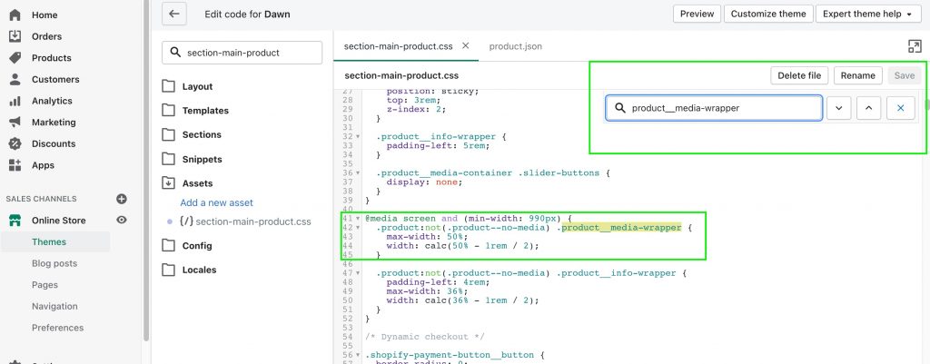Change product__media-wrapper section