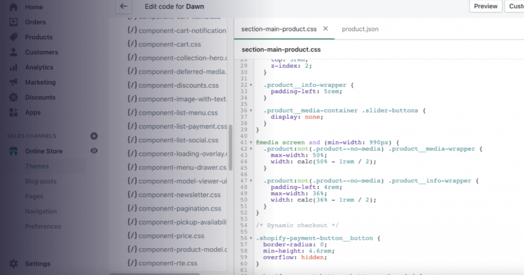 How to change the size of the main product image in Shopify's dawn theme