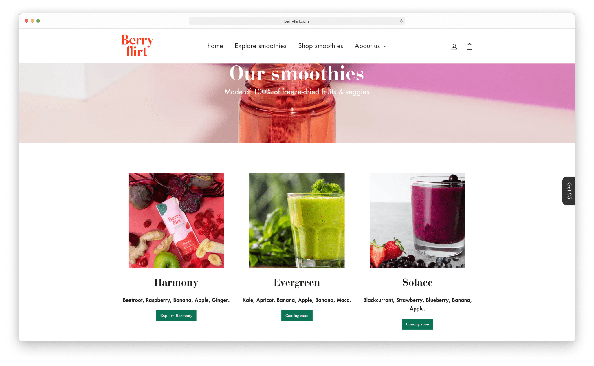 Shopify homepage for Berry Flirt