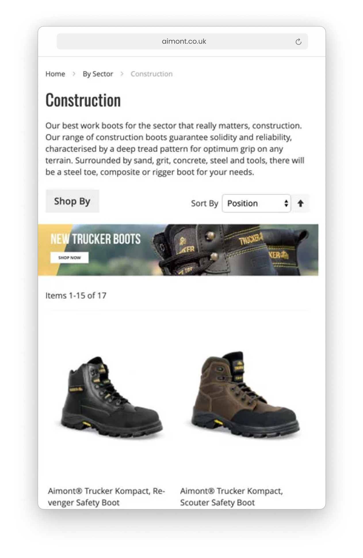 Mobile view of the Aimont Safety Footwear Catalogue page