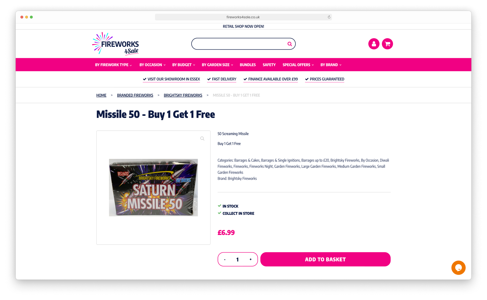 Product page on Fireworks4sale.co.uk