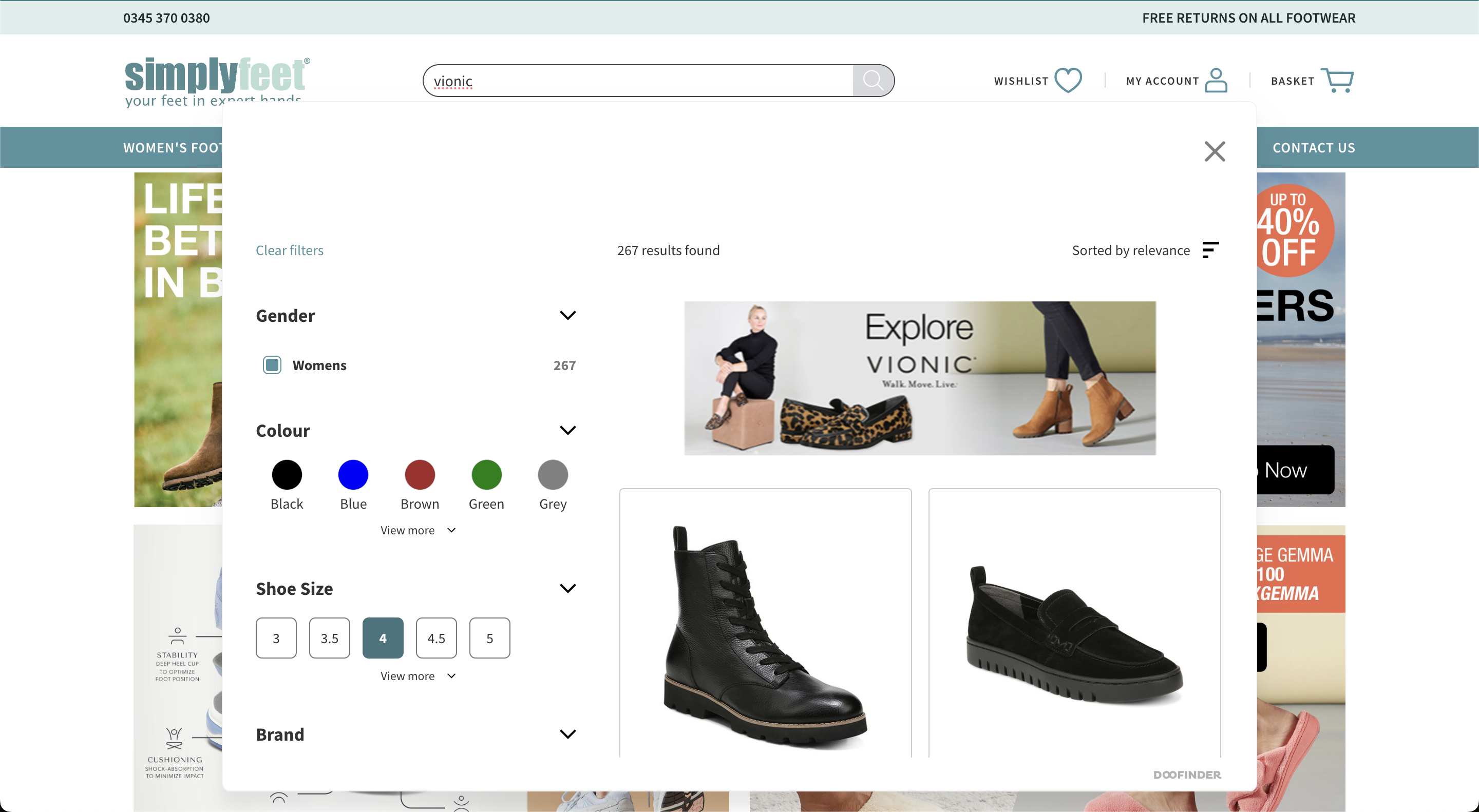 Simply Feet Search Options