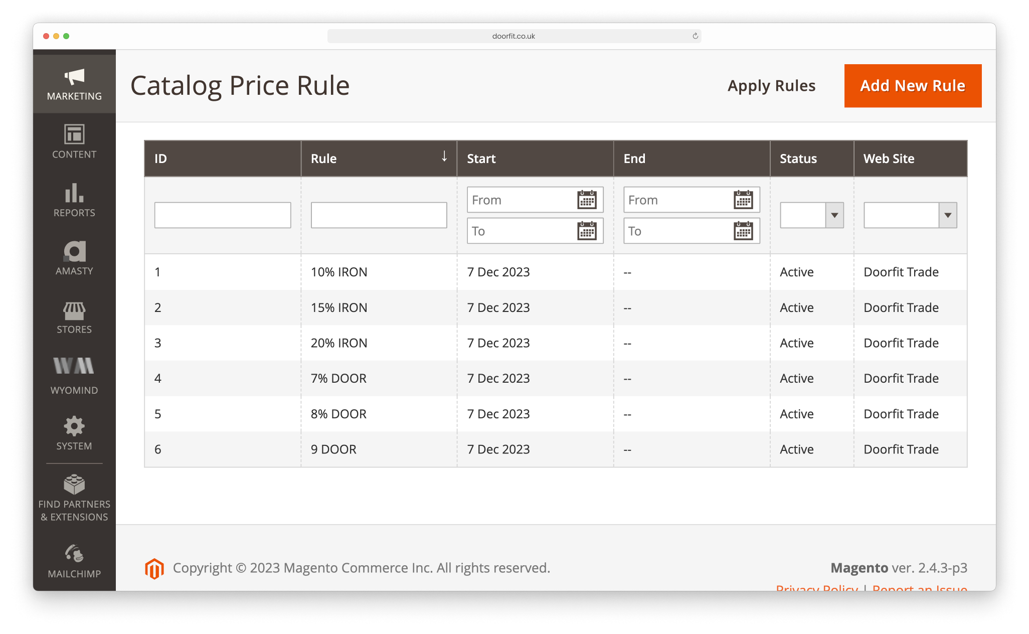 Doorfit Catalogue Price Rules