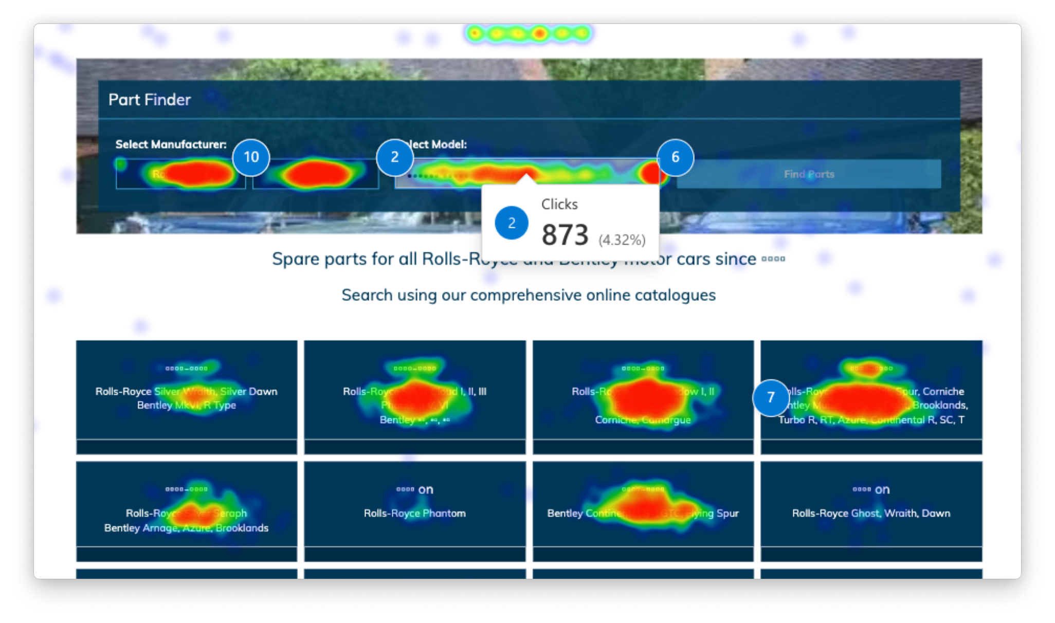 Heatmap showing increased clicks on a client website, thanks to Conversion Rate Optimisation