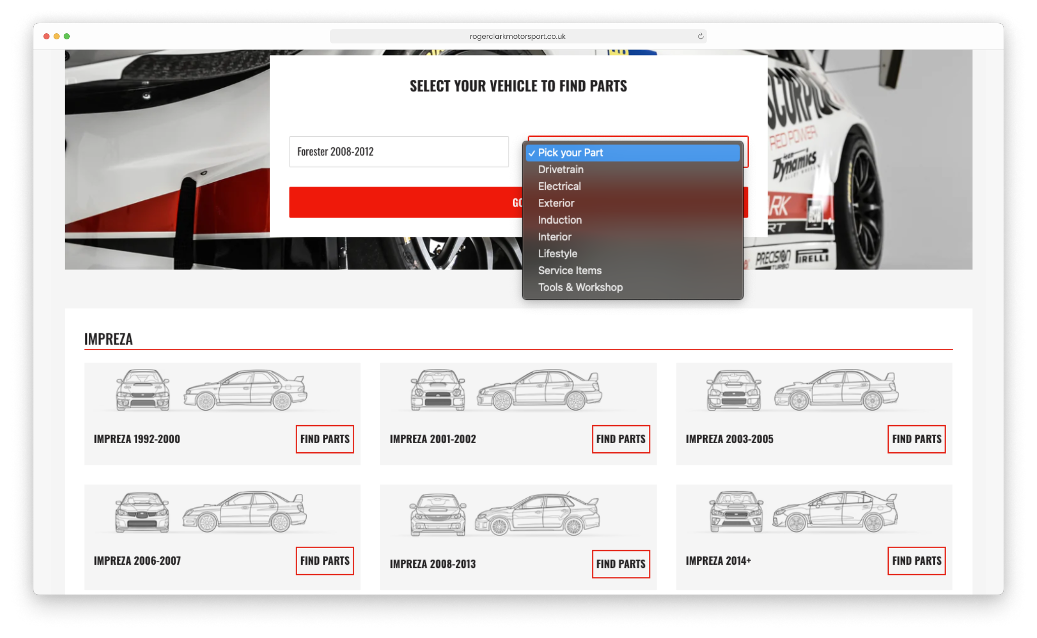 Roger Clark Motorsport Partfinder implementation