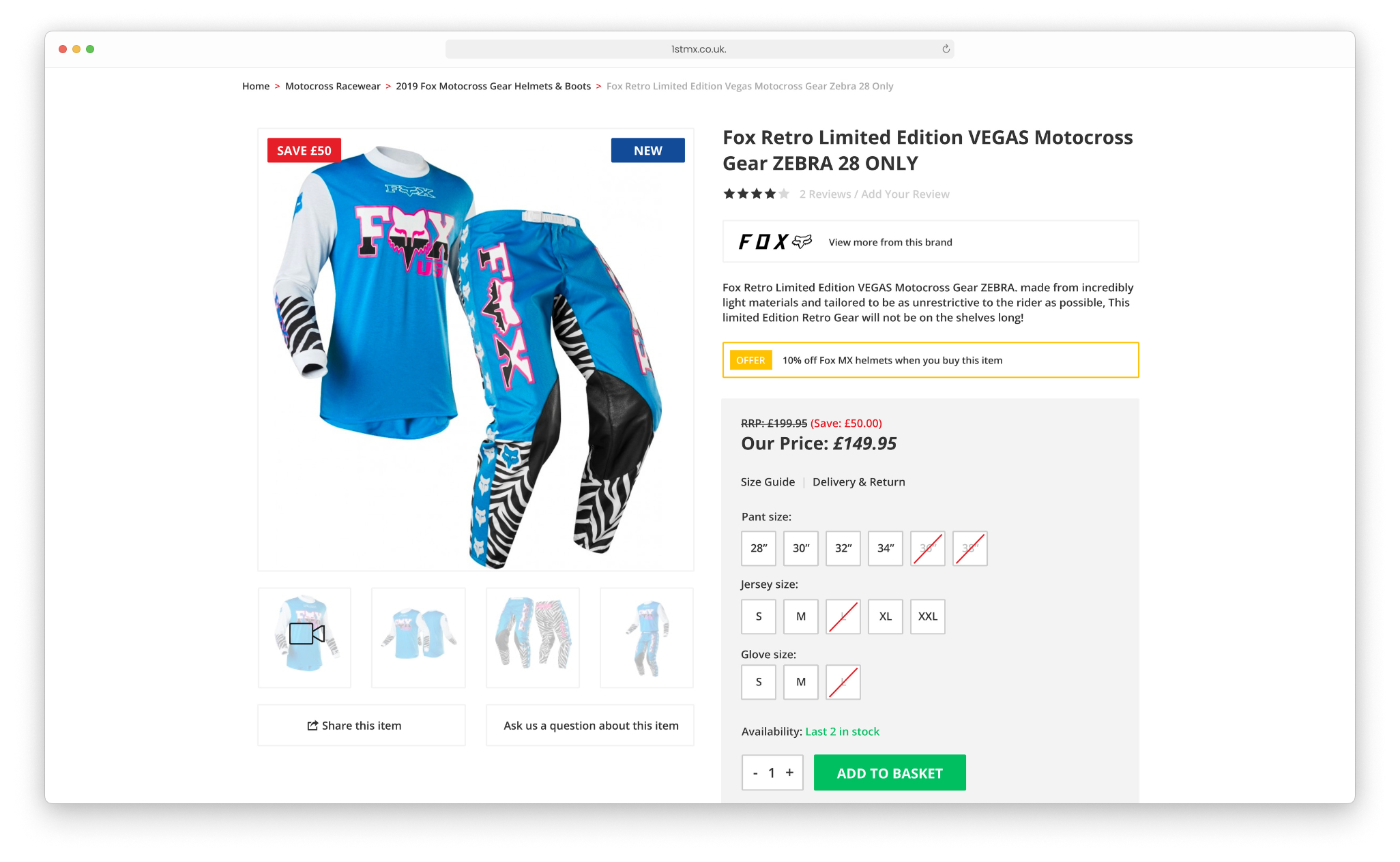 1st MX's Fox VEGAS motocross gear, as one of their products built with focus on brand, size, colour and more to help customers find them on their eCommerce website following Magento development