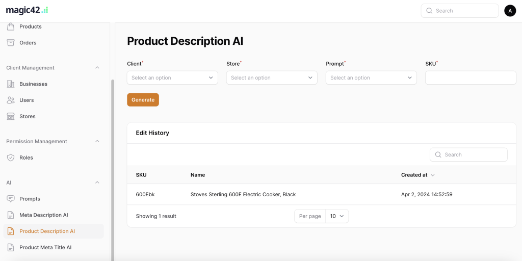 The magic42 app to enhance product descriptions using AI in eCommerce