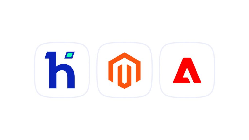 Hyvä, Magento Open Source and Adobe Commerce logos