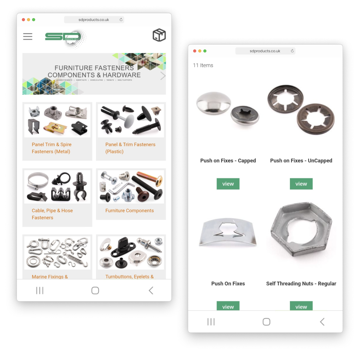 SD Products mobile website