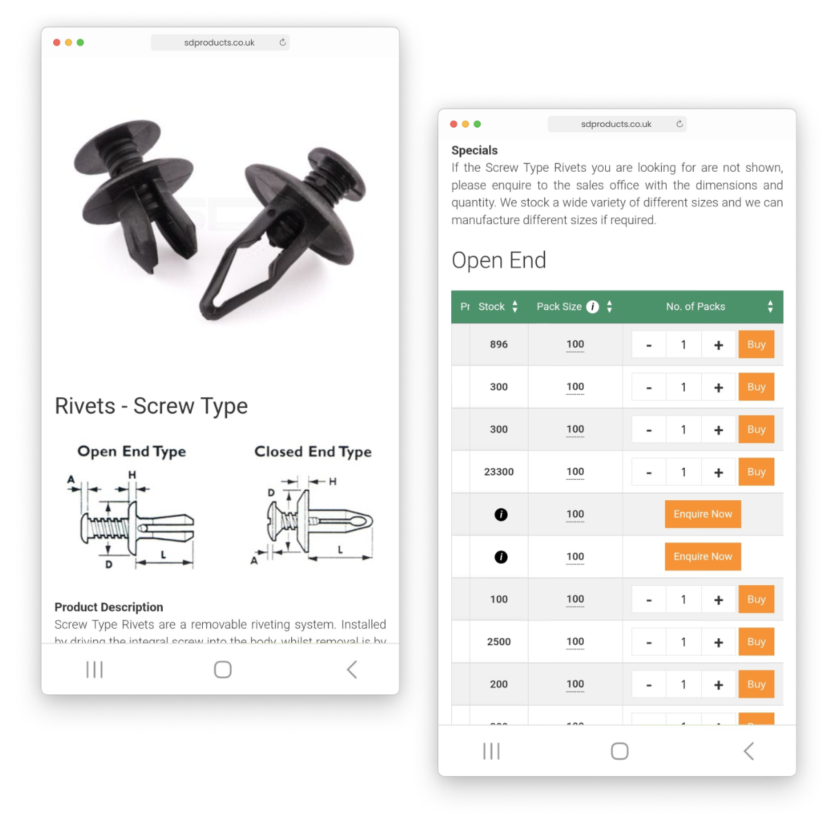 SD Products mobile website