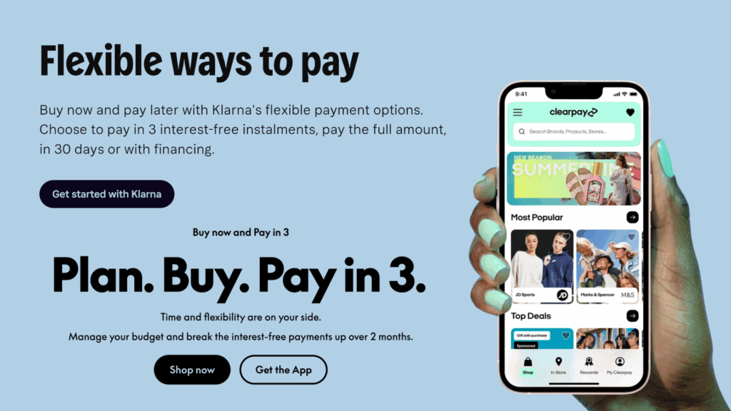 Klarna, PayPay Pay in 3 and Clearpay BNPL options