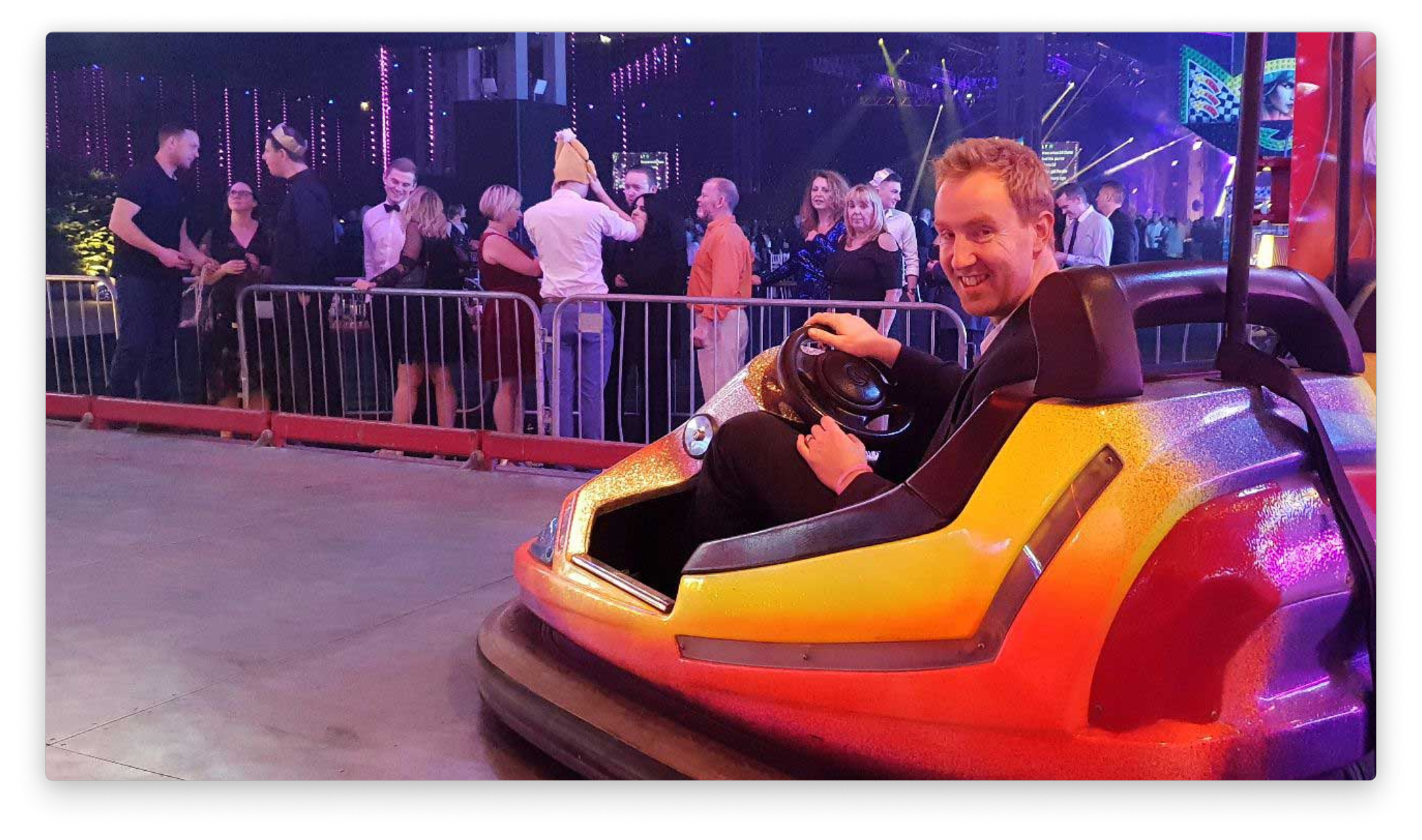 magic42 social event with CEO Alex in a bumpercar