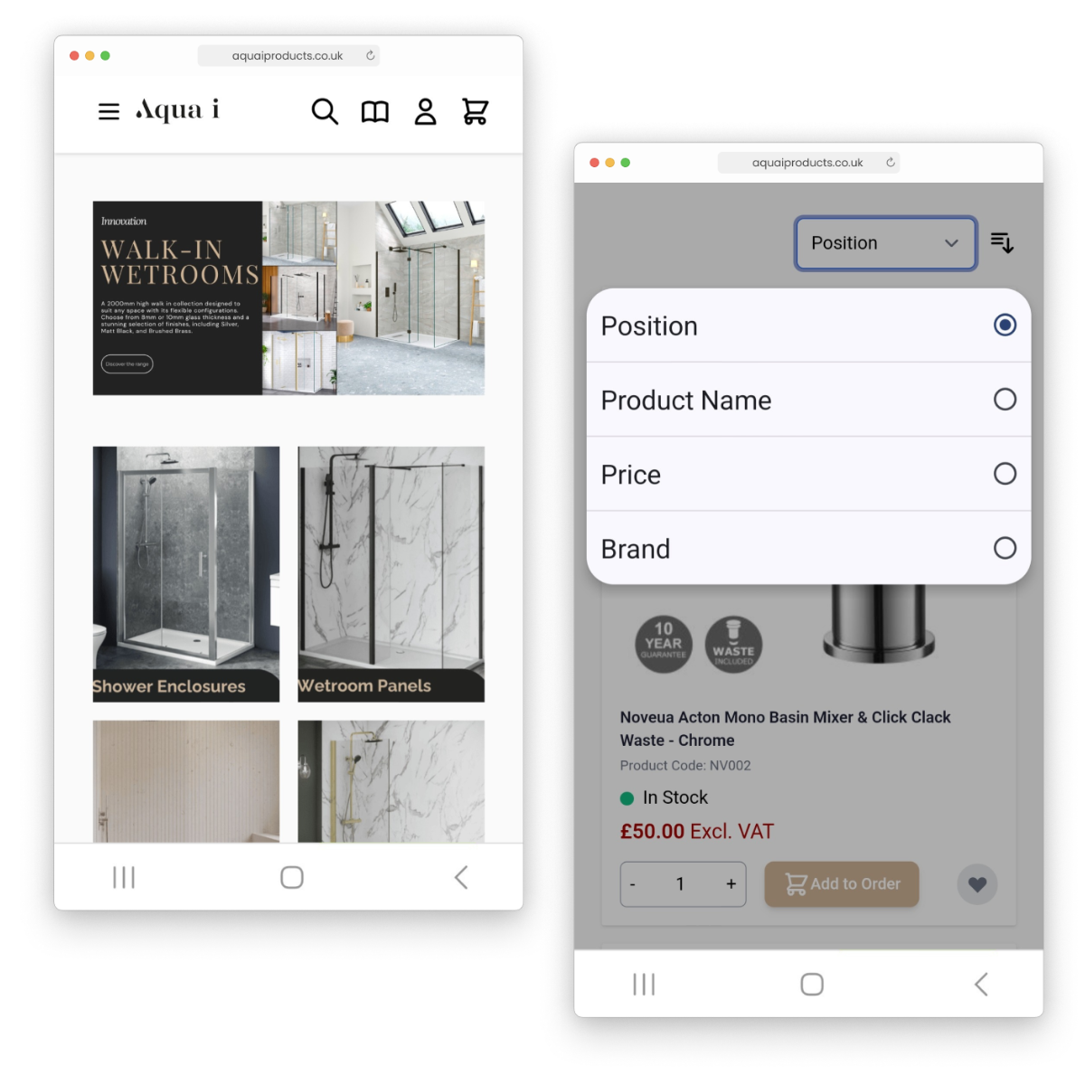 Aqua i website on mobile