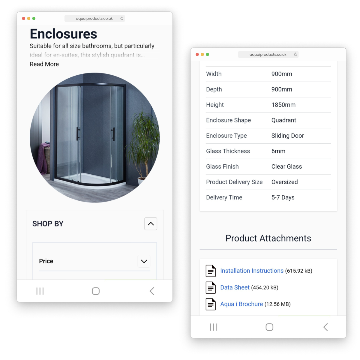 Aqua i website on mobile